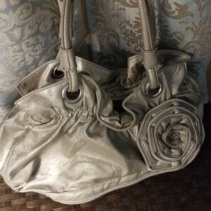Stylish Leather Type Material Silver  Handbag with Floral Detail
